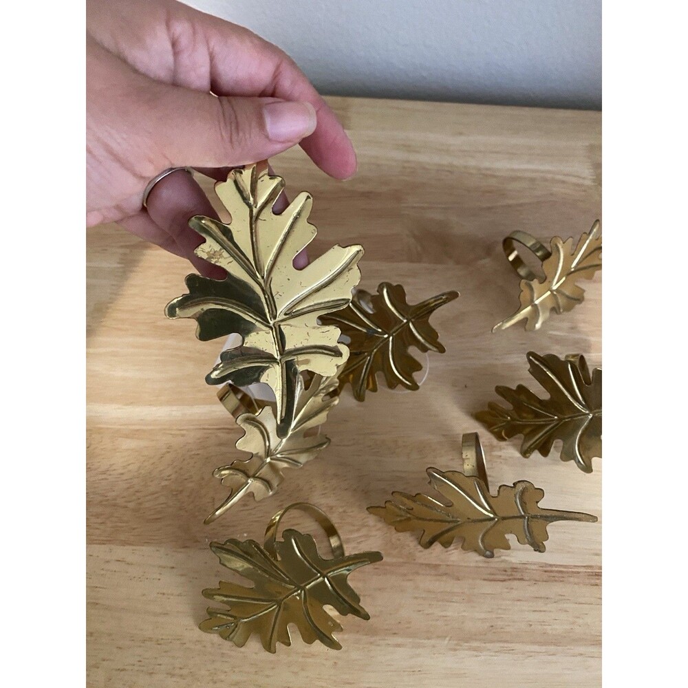 Vintage Brass Leaves Oak Decor Classic Set Of 7 Shiny Autumn Fall